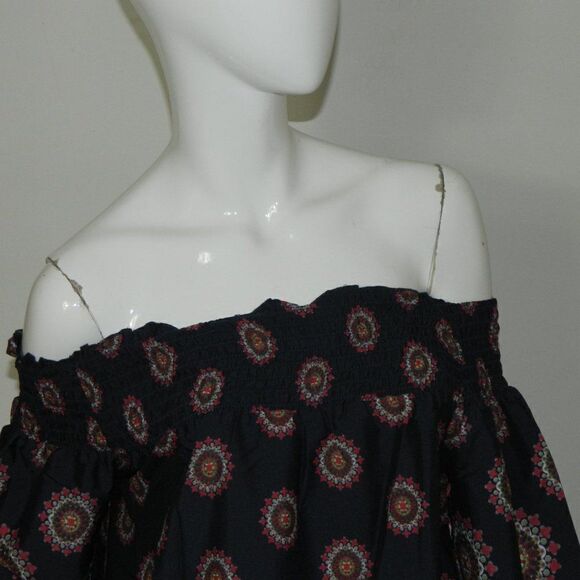 Band of Gypsies Zoe & Rose Dress Blue Floral Off The Shoulder‎ Bell Sleeves Mini - Picture 4 of 16